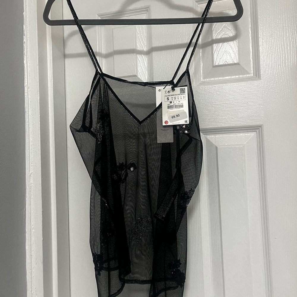 Zara Black Sheer Lace Cami Top